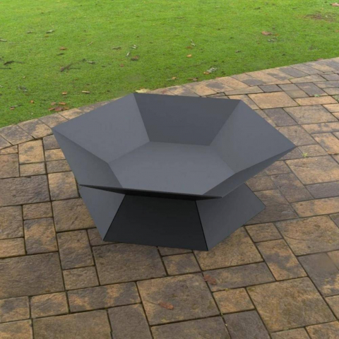 Vatra pentru terasa/gradina, Hexagon Fire Pit KRO-1072, Otel, Negru, diametru 870 mm, grosime 3 mm [4]