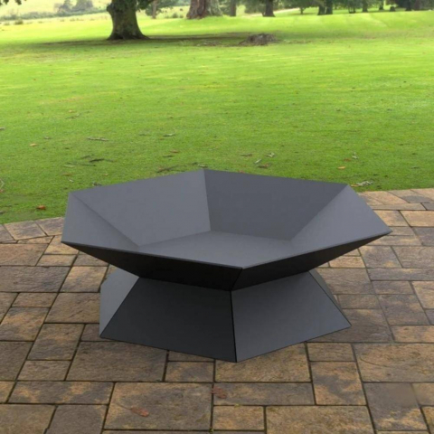 Incalzire si Climatizare - Vatra pentru terasa/gradina, Hexagon Fire Pit KRO-1072, Otel, Negru, diametru 870 mm, grosime 3 mm