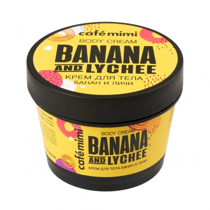 Crema de corp Cafe Mimi Body Cream Banana & Lychee cu extracte naturale de Banane, Litchi, Unt de Shea, Uleiuri de Cocos si Migdale 110ml [1]