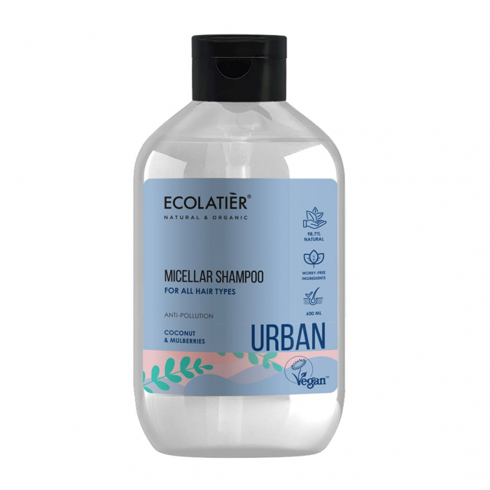 Sampon de par vegan Ecolatier Urban Micellar All Hair Types cu Cocos, Dud, Proteine si Complex Antipoluare, pentru toate tipurile de par 600ml [1]