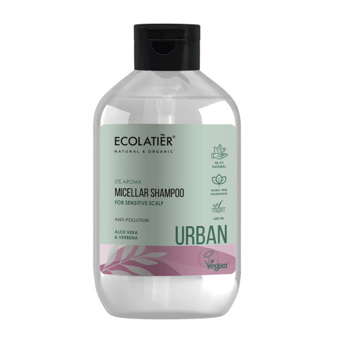Sampon de par vegan Ecolatier Urban Micellar Sensitive Scalp cu Aloe Vera, Verbena, Proteine si Complex Antipoluare, pentru scalp sensibil 600ml [1]
