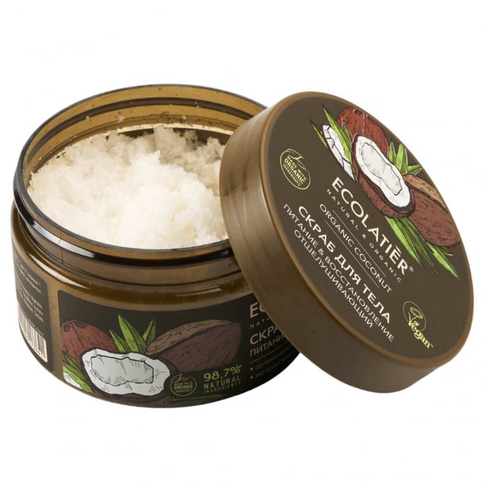 Scrub de corp exfoliant vegan Ecolatier Organic Coconut Nutrition & Recovery cu Ulei Organic de Cocos, Sare Marina si Vitamina E 300gr [2]
