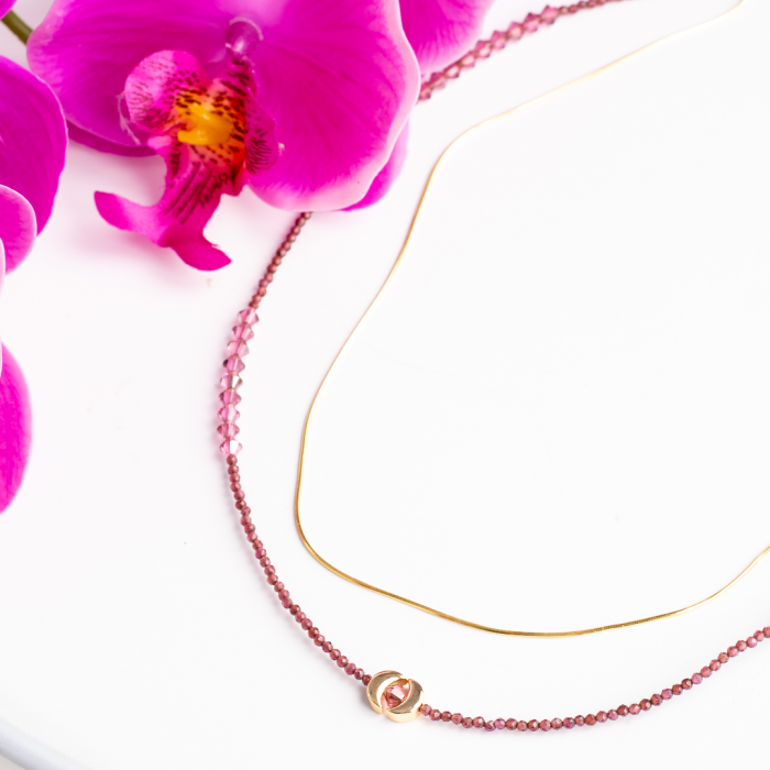 Blood Moon Charm – Colier cu granat roșu, Cristale Swarovski și lună cosmică Ninja Kitten [4]