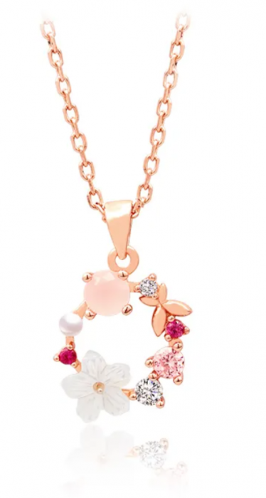 Colier elegant placat cu aur roz 925 – Pandantiv floral cu pietre semiprețioase [4]