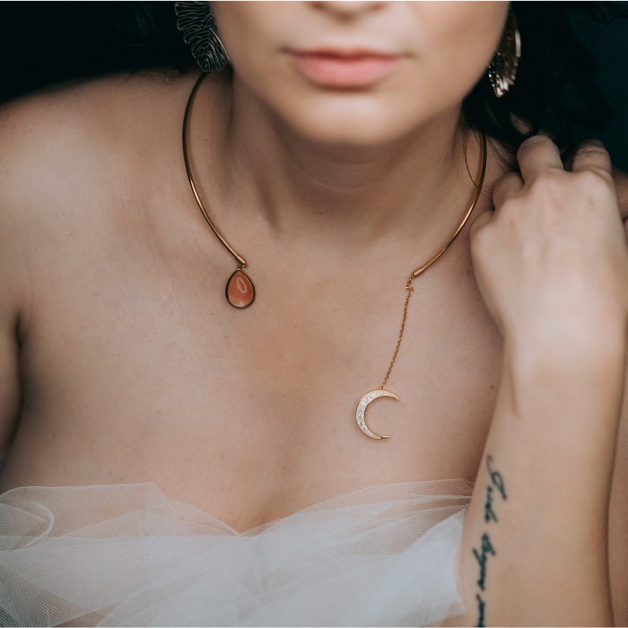 Colier Lunar Eclipse – Bijuterie din inox aurit 18K, cu cristale și pietre semipretioase Ninja Kitten [2]