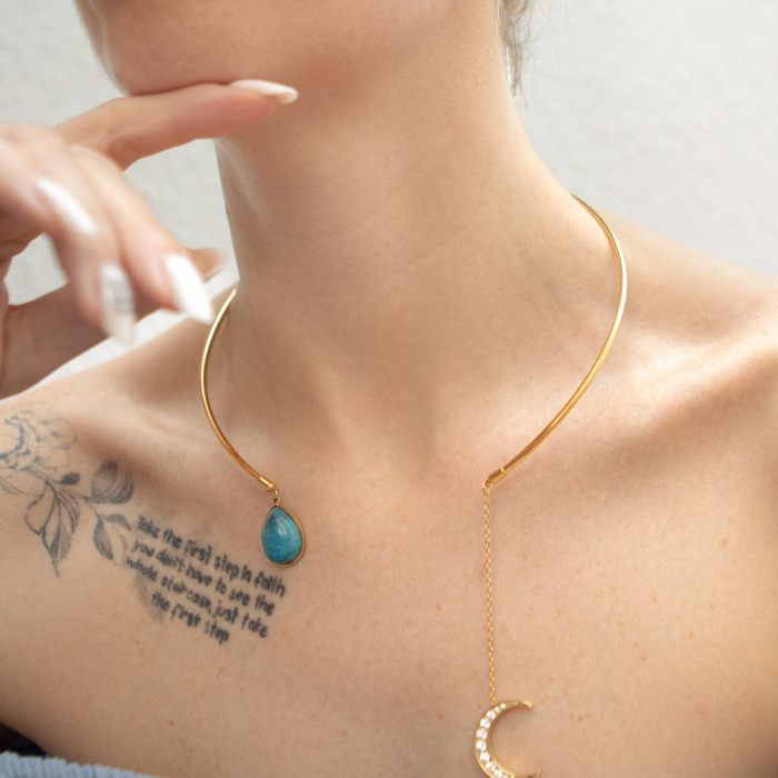 Colier Lunar Eclipse – Bijuterie din inox medical aurit 18K, cu cristale si peridot Ninja Kitten [3]