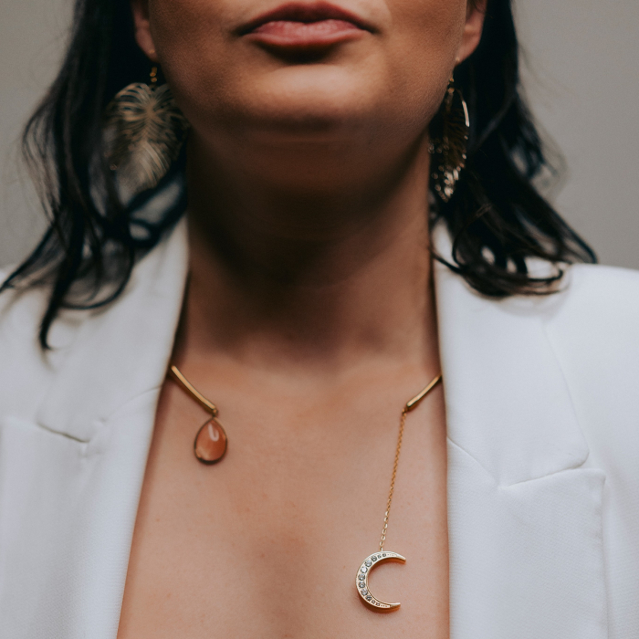 Colier Lunar Eclipse – Bijuterie din inox aurit 18K, cu cristale și pietre semipretioase Ninja Kitten [6]