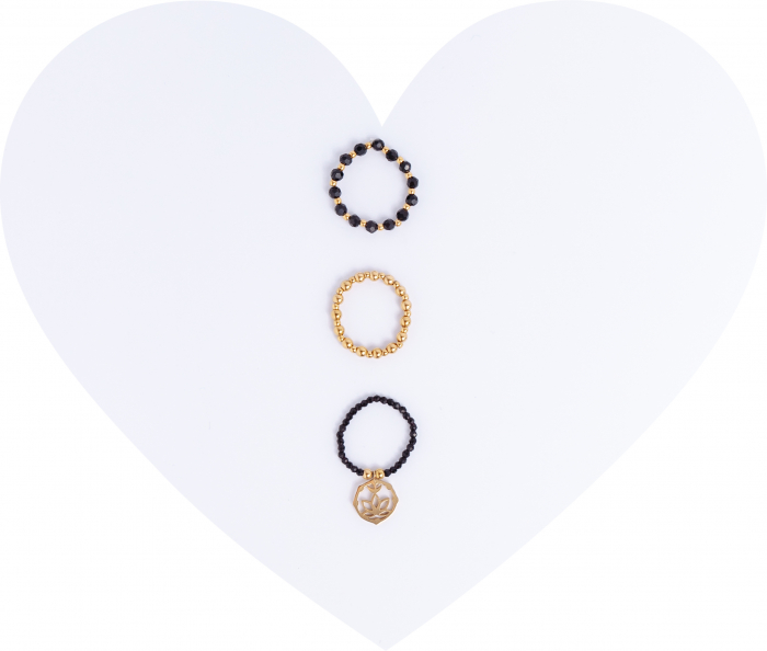 Set 3 inele Cosmic Bloom negru si auriu piatra soarelui si onix [2]