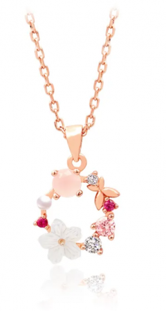 Colier elegant placat cu aur roz 925 – Pandantiv floral cu pietre semiprețioase [3]