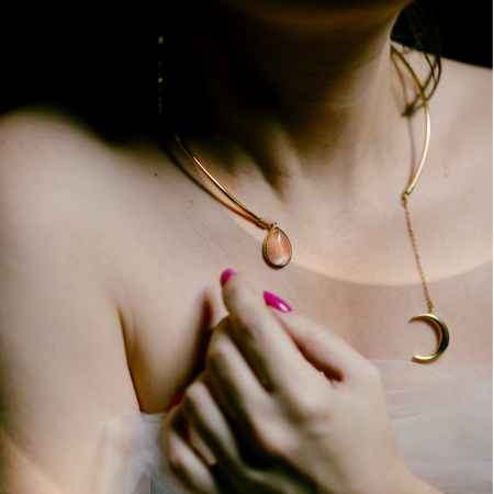 Bijuterii - Soul Jewelry - Colier Lunar Eclipse – Bijuterie din inox aurit 18K, cu cristale și pietre semipretioase Ninja Kitten