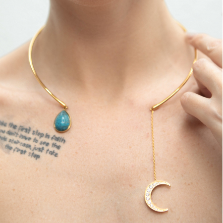 Bijuterii - Soul Jewelry - Colier Lunar Eclipse – Bijuterie din inox medical aurit 18K, cu cristale si peridot Ninja Kitten