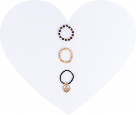 Set 3 inele Cosmic Bloom negru si auriu piatra soarelui si onix [1]