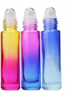 Recipiente si genti pentru uleiuri esentiale - Set 3 sticle colorate pentru uleiuri esentiale cu o capacitate de 10 ml si bila metalica.