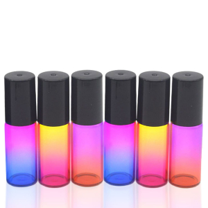 Recipiente si genti pentru uleiuri esentiale - Set 6 sticle colorate gradient pentru uleiuri esentiale cu capacitate de 4 ml si bila metalica