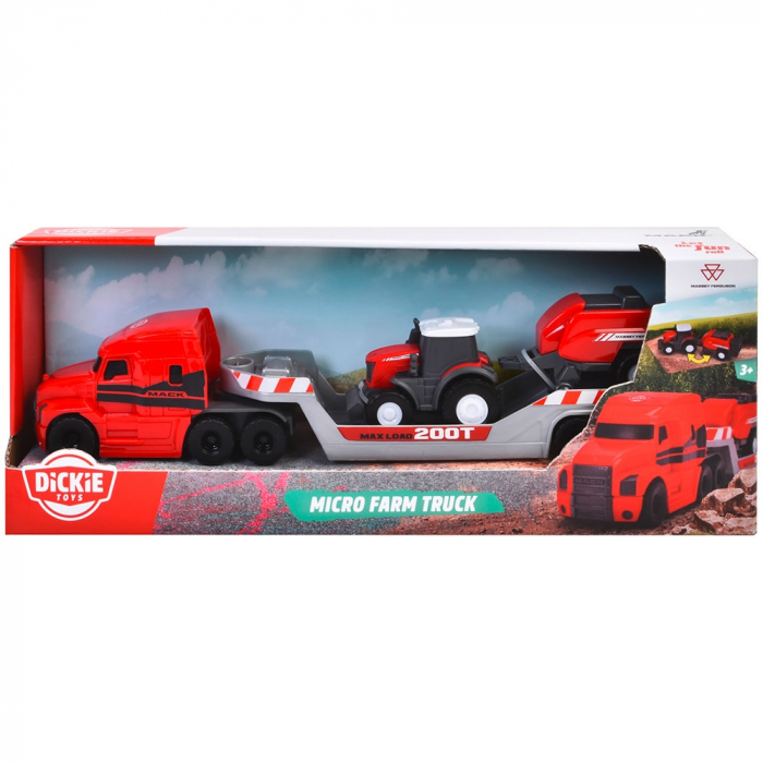 Camion Dickie Toys Massey Ferguson Micro Farm Truck 32 cm cu tractor si presa de balotat [13]