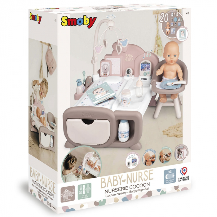 Centru de ingrijire pentru papusi Smoby Baby Nurse Cocoon Nursery maro cu papusa si accesorii [15]