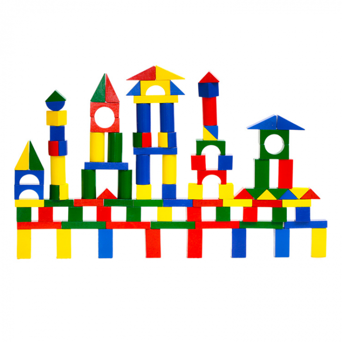 Cuburi de construit colorat din lemn 100 de piese [2]