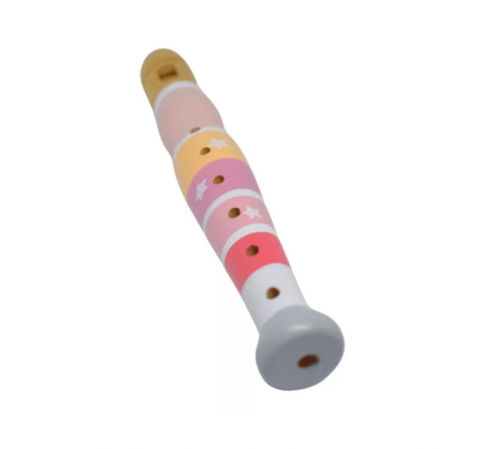 Flaut din lemn pentru copii roz pastel [2]