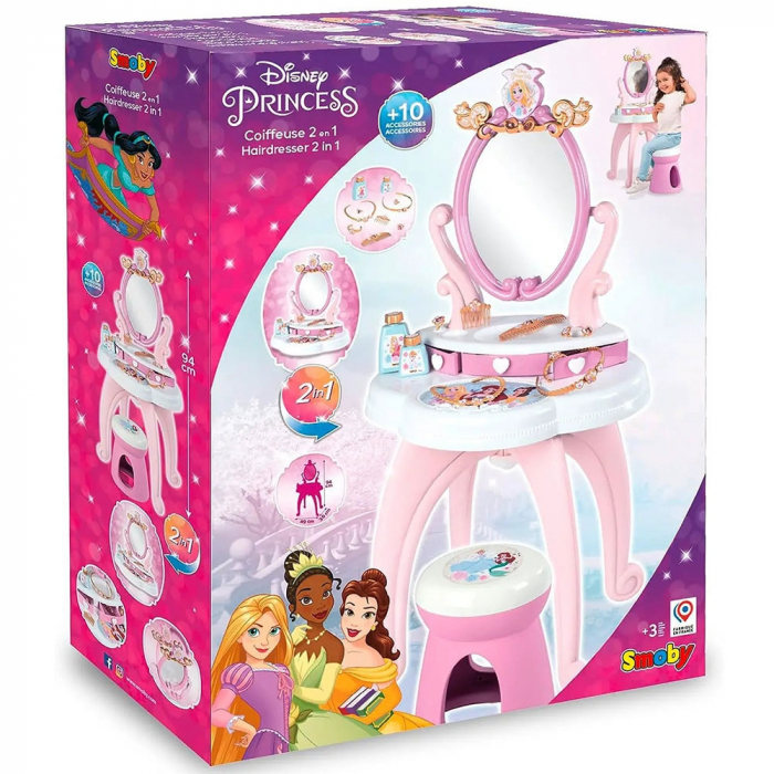 Jucarie Smoby Masuta de machiaj Disney Princess 2 in 1 roz cu accesorii [9]