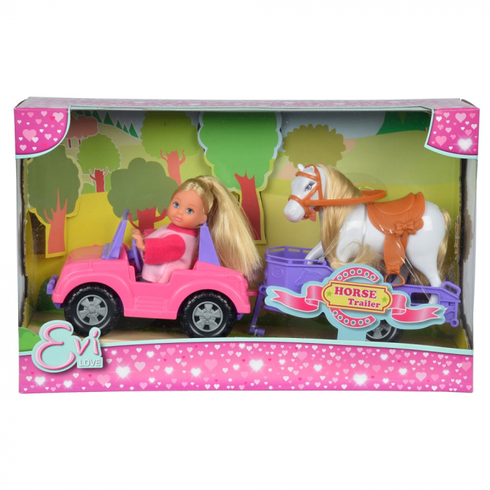Papusa Simba Evi Love 12 cm Evi Horse Trailer cu masina, trailer si calut [3]