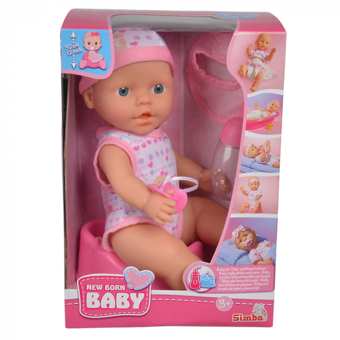 Papusa Simba New Born Baby 30 cm Bebe Darling cu olita si bavetica roz deschis [3]