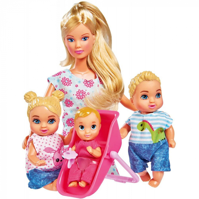 Papusa Simba Steffi Love 29 cm Baby World in rochie cu floricele, cu 2 copii, 1 bebelus si accesorii [4]