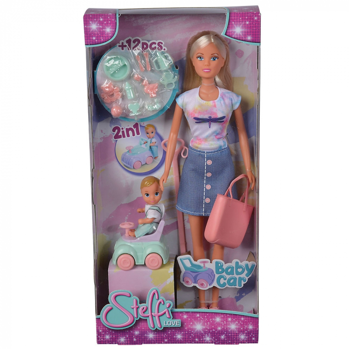 Papusa Simba Steffi Love Baby Car 29 cm cu figurina si accesorii [7]