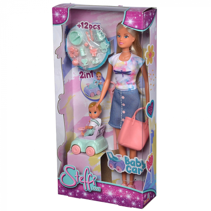 Papusa Simba Steffi Love Baby Car 29 cm cu figurina si accesorii [6]