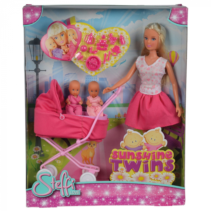 Papusa Simba Steffi Love Sunshine Twins 29 cm roz cu carucior si accesorii [2]