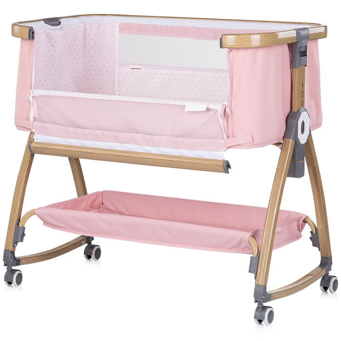 Patut co-sleeper Chipolino Charisma cu laterala culisanta powder pink wood [3]