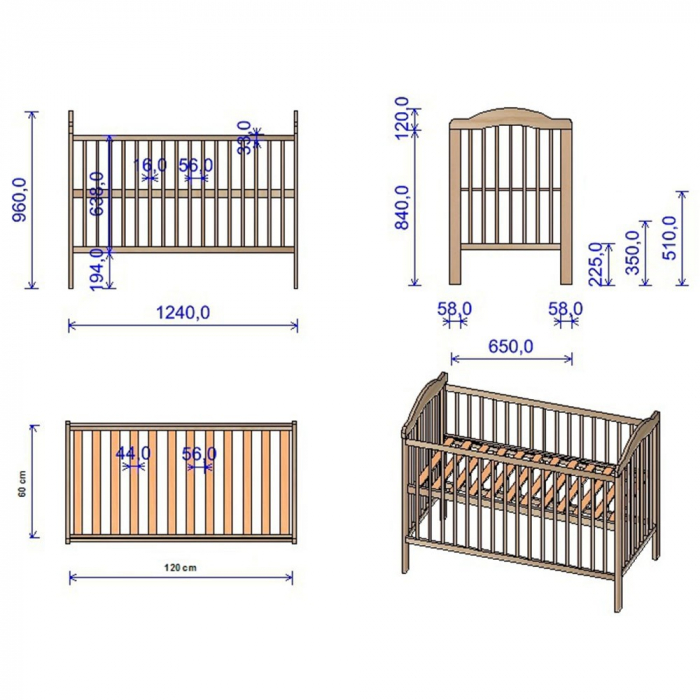 Patut copii din lemn Lizett 120x60 cm alb [4]