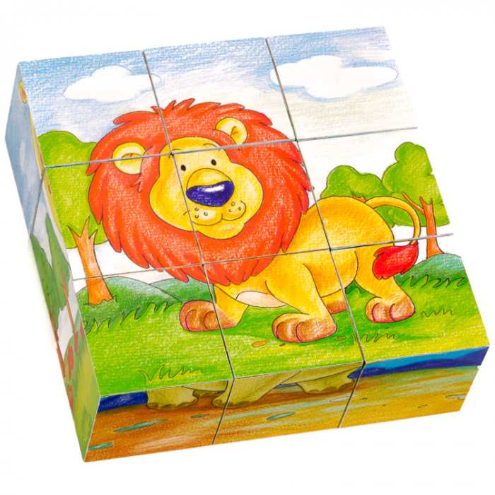 Puzzle cuburi din lemn 9 piese cu animale sălbatice [3]