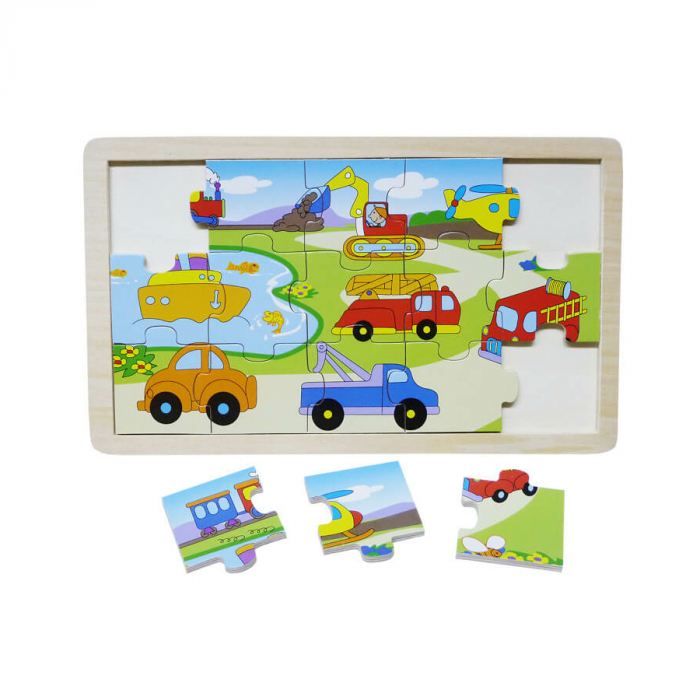 Puzzle din lemn 15 piese cu vehicule [2]