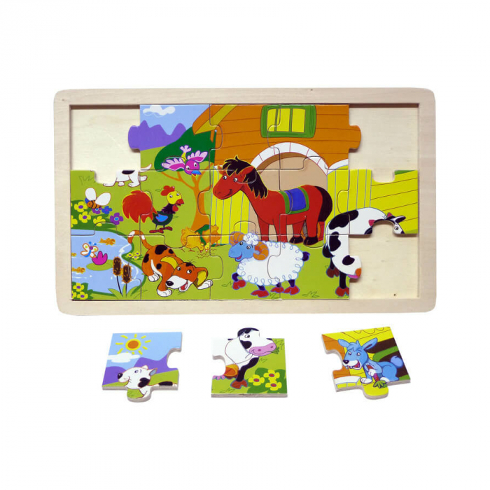 Puzzle din lemn 15 piese cu animale de ferma [2]