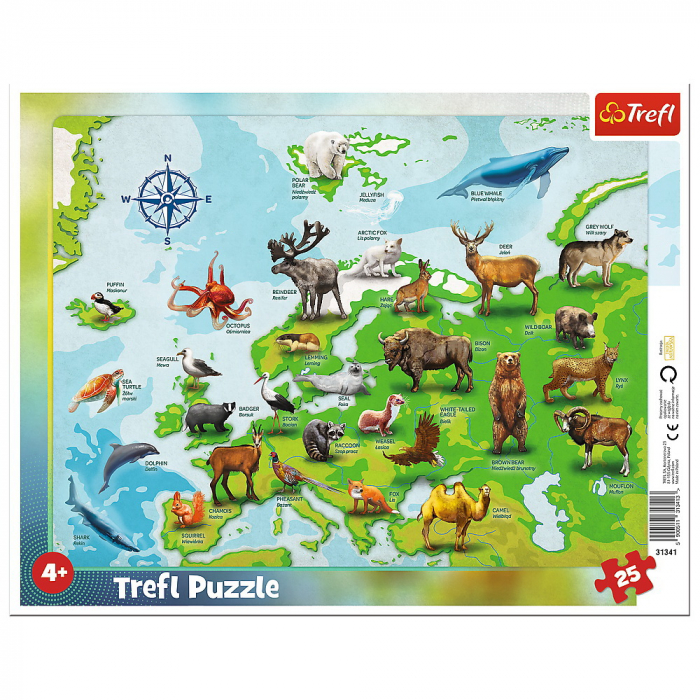 Plansa puzzle educativ harta Europei cu animale 25 piese [1]