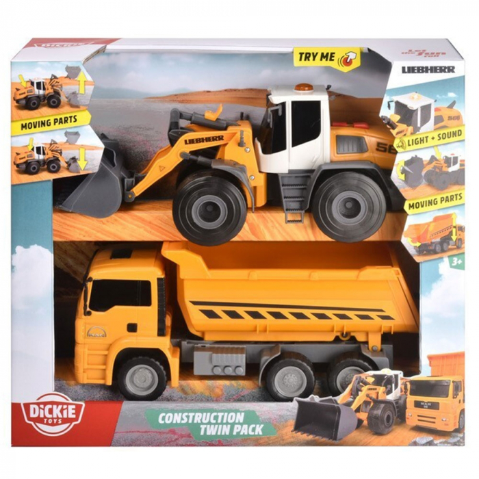 Set Dickie Toys Construction Twin Pack camion basculant MAN si buldozer Liebherr L566 Xpower [4]