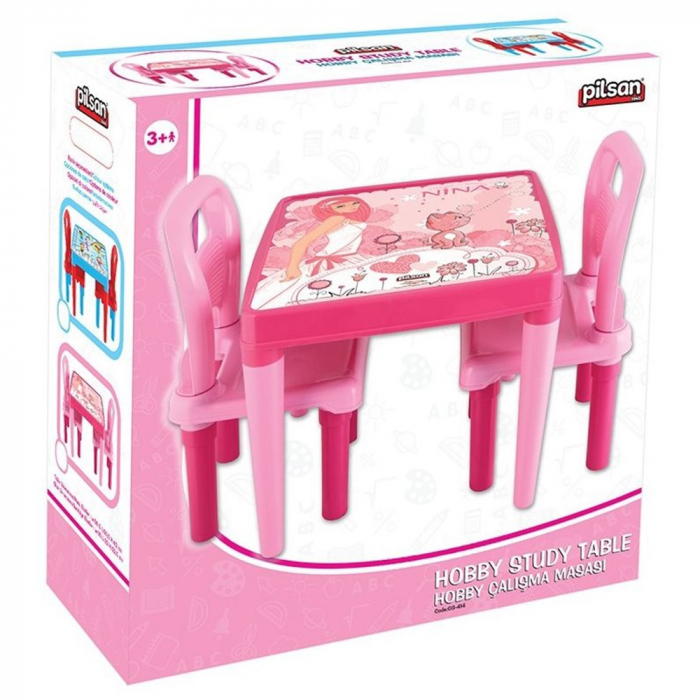Set Masuta cu 2 scaune pentru copii Pilsan Hobby Study Table pink [4]