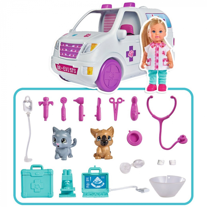 Set Simba Evi Love Doctor Evi 2 in 1 Vet Mobile masina cu papusa 12 cm si accesorii [3]