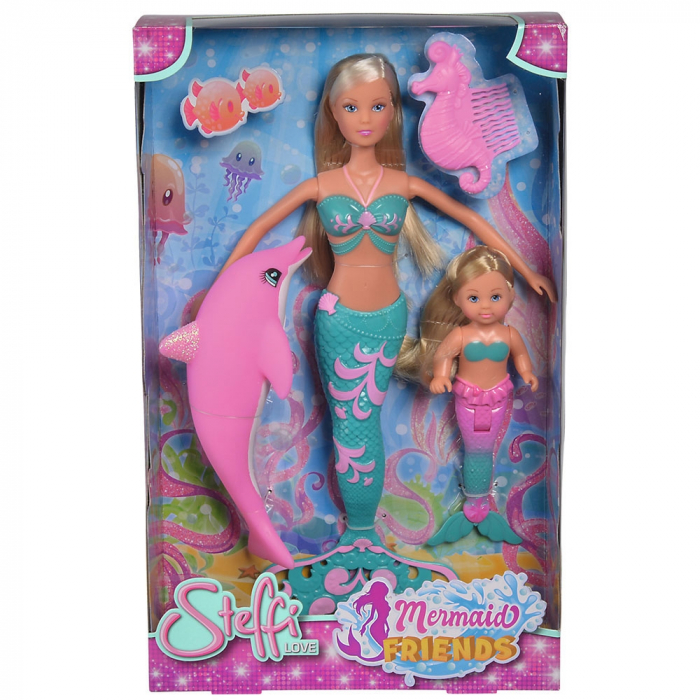 Set Simba Steffi Love Mermaid Friends papusa 29 cm, papusa 12 cm, delfin si accesorii [6]