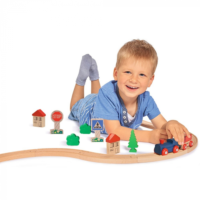 Set trenulet din lemn cu sina circulara si accesorii Eichhorn [2]