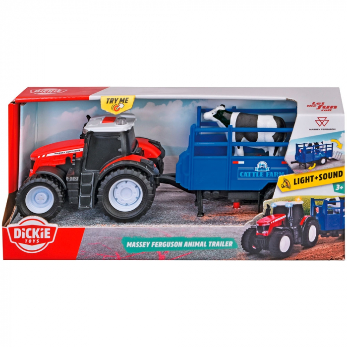 Tractor Dickie Toys Massey Ferguson Animal Trailer 26 cm cu lumini, sunete, remorca si figurina vaca [12]