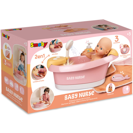 Cadita pentru papusa Smoby Baby Nurse Balneo Bath roz cu 3 accesorii [5]