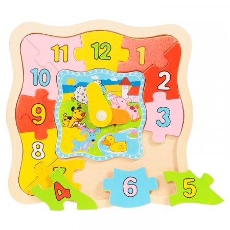 JUCĂRII EDUCATIVE - Ceas educativ din lemn cu puzzle