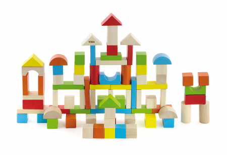 JUCĂRII CONSTRUCȚIE - Cuburi de construit din lemn 80 piese, Viga Toys