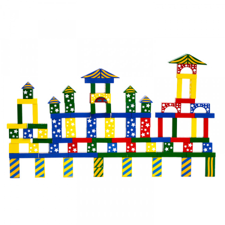 Cuburi de construit colorat cu model, din lemn 100 de piese [1]