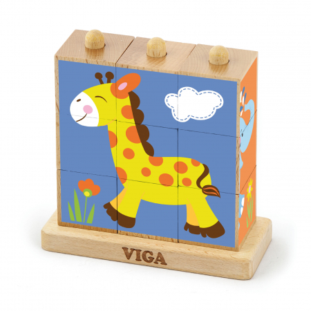 JUCĂRII BEBE - Cuburi din lemn Montessori – animale salbatice
