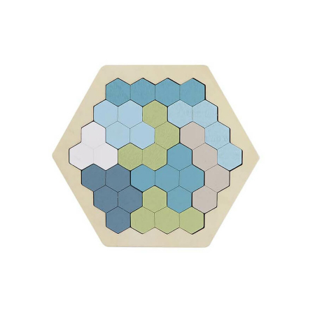 JUCĂRII EDUCATIVE - Joc educativ tetris din lemn hexagon (albastru)