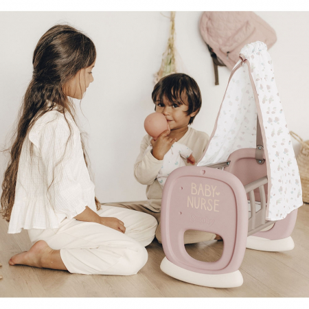 Leagan pentru papusa Smoby Baby Nurse Cradle maro cu baldachin [3]