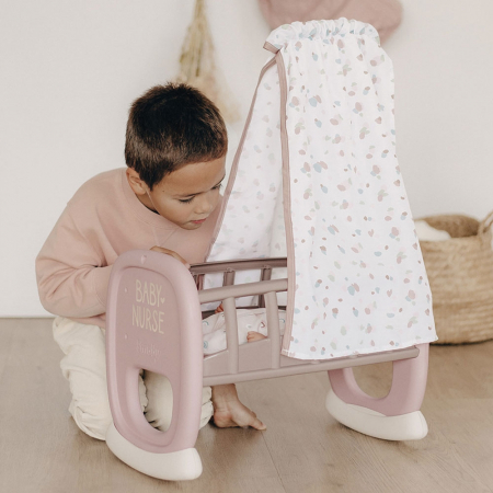 Leagan pentru papusa Smoby Baby Nurse Cradle maro cu baldachin [5]