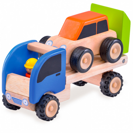 VEHICULE - Minitrailer din lemn cu masinuta